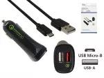 USB KFZ Q3 Charger, Ladeadapter+microUSB Kabel, Ausg. 1: 5V 2,4A; Ausg. 2: 5V/3A, 9V/2A, 12V/1,5A, schwarz, DINIC Box mit Euroloch, 1m